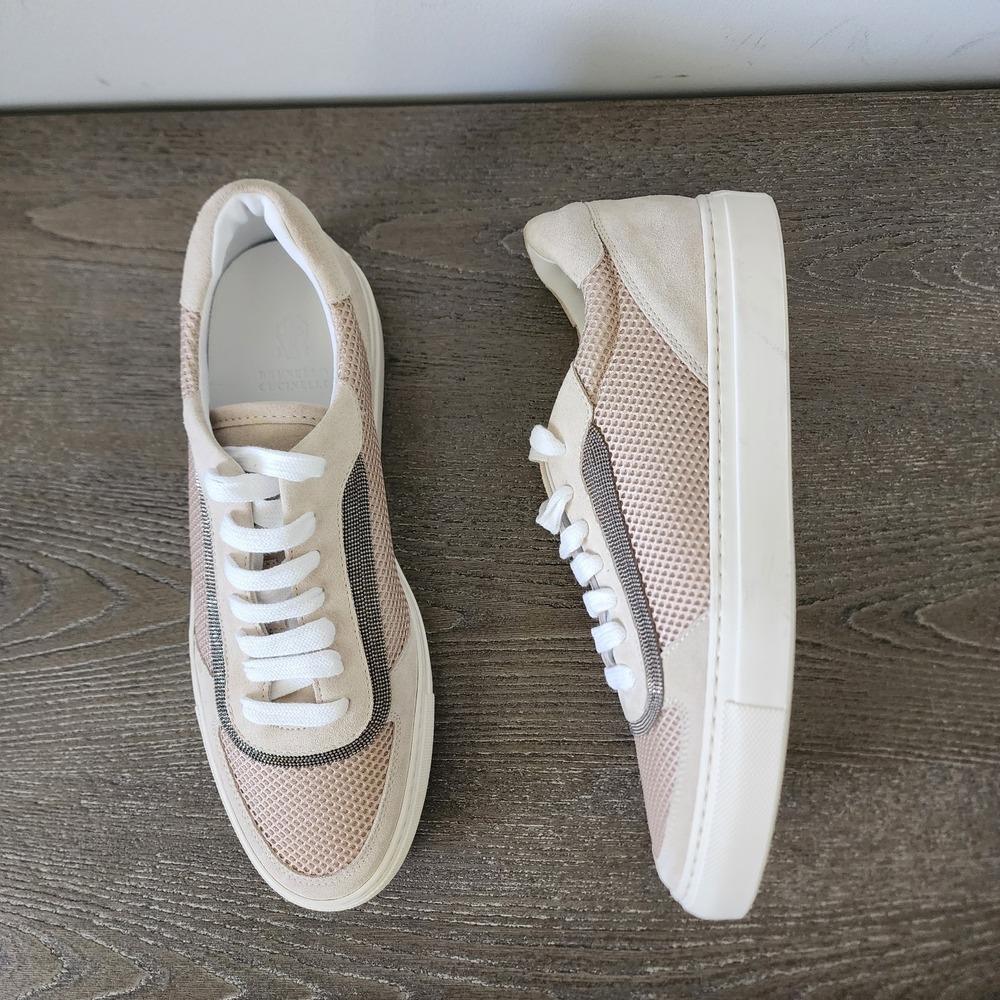 Brunello Cucinelli Monili Mesh Suede Sneakers Low Top EU 41 US 11 Quiet Luxury